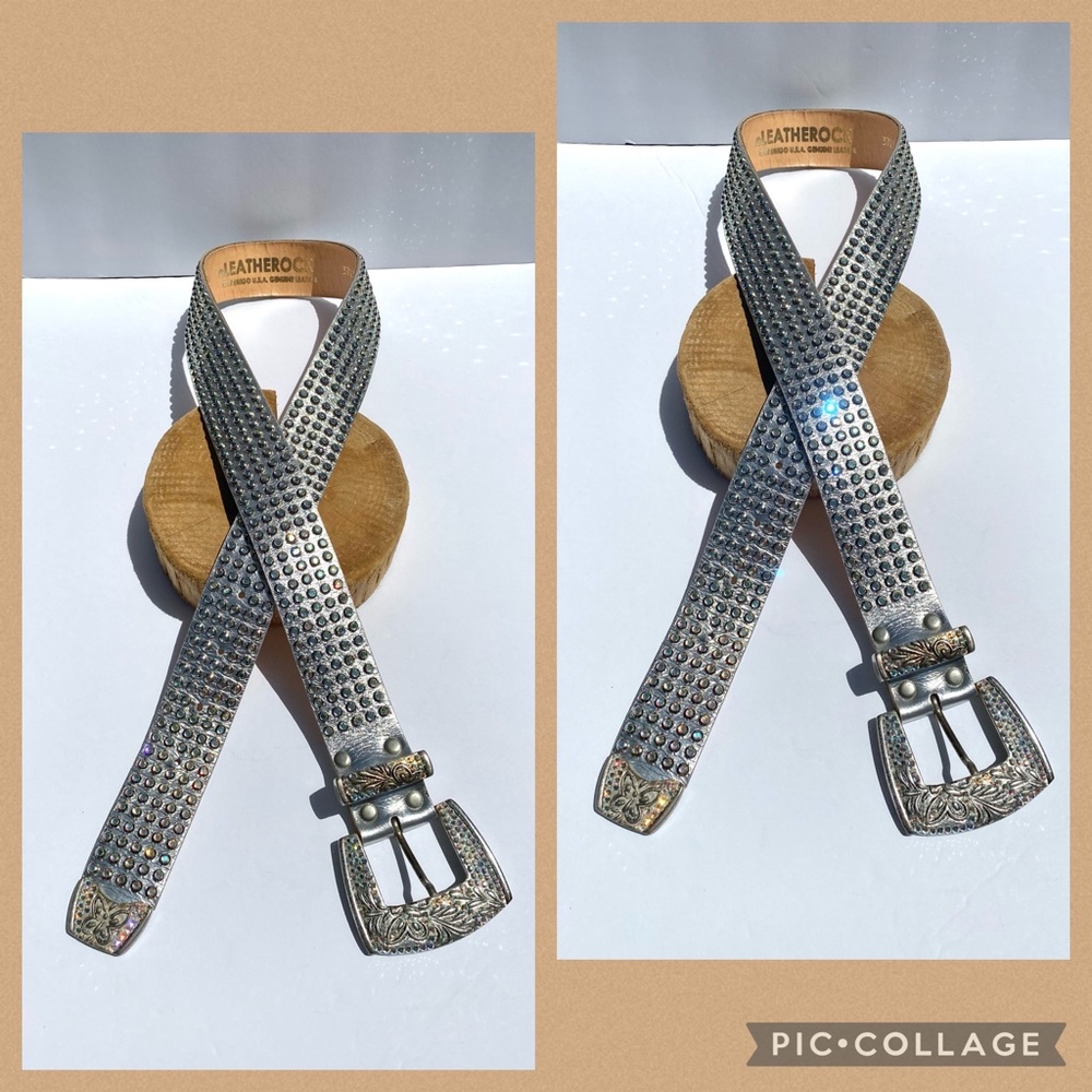 Leatherock Fully Rhinestone Crystal Bedazzled Silver Belt